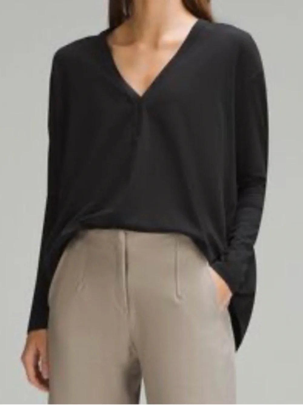 Lululemon Back in Action Long Sleeve Vneck w/Trim Black Sz 6 Cotton LW3HTWS
